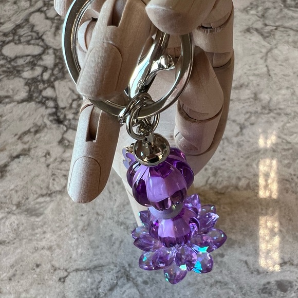 Purple Beaded Keychain with Lotus Charm - Picture 3 of 4